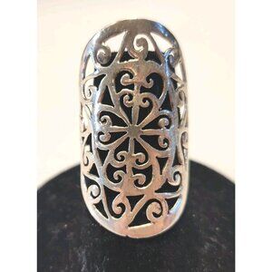 Vintage Fillagree Elongated Stirling Wide Ring Stamped 925 Size 6